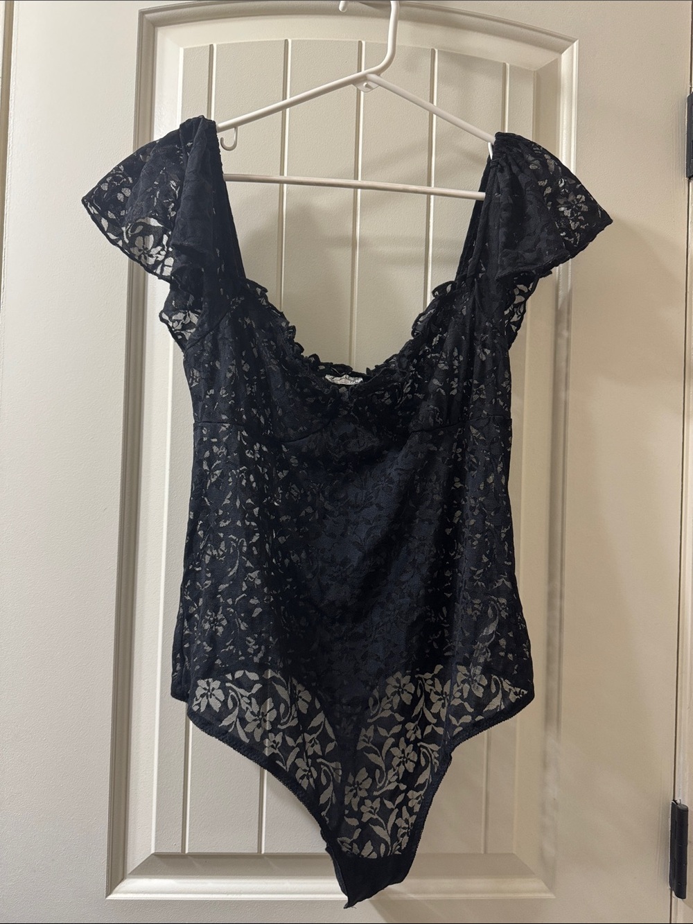 Free People Black Floral Lace Bodysuit Top Size Large